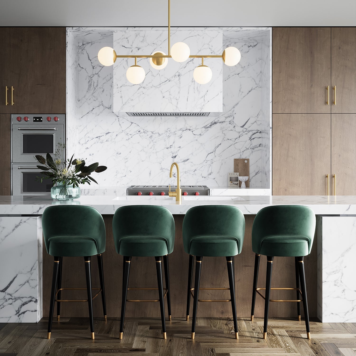 Hanglamp met zes bollen en metalen accenten