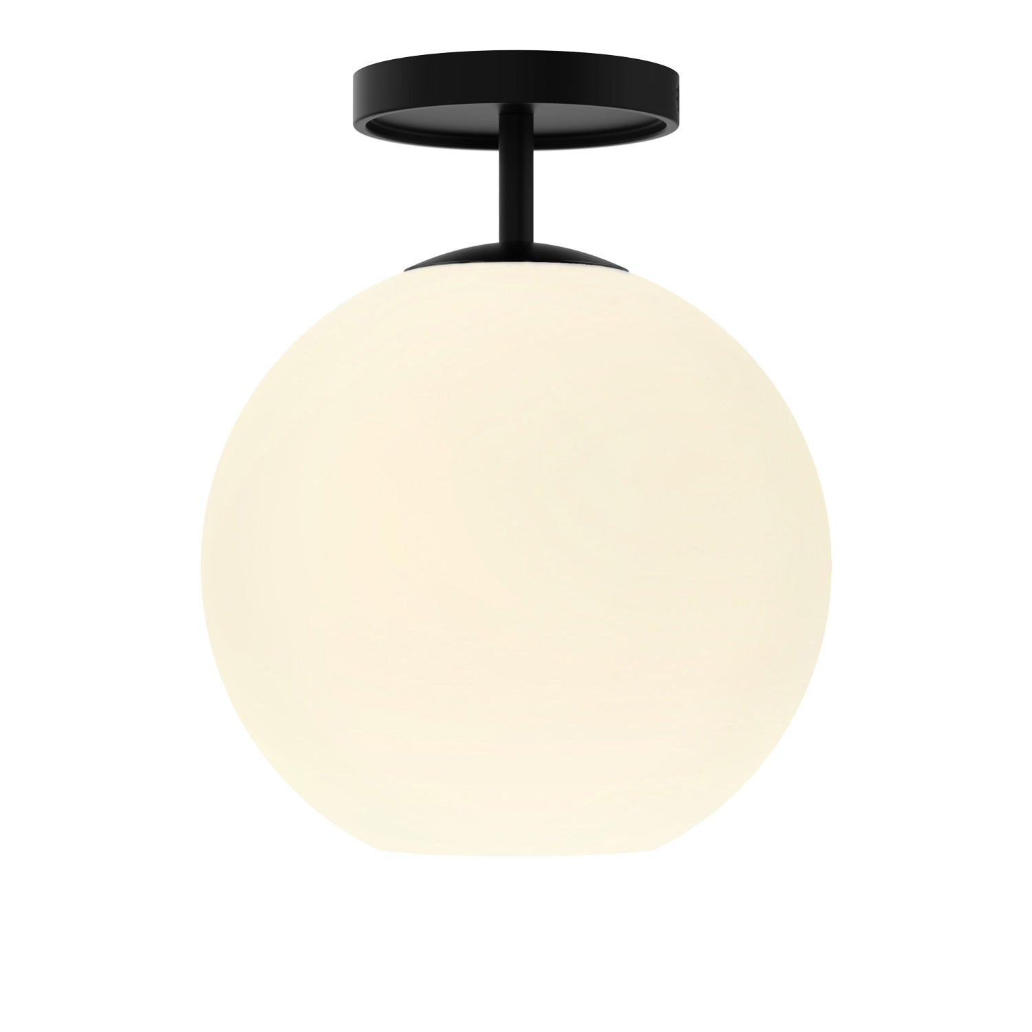 Ceiling lamp with opal glass globe and black frame