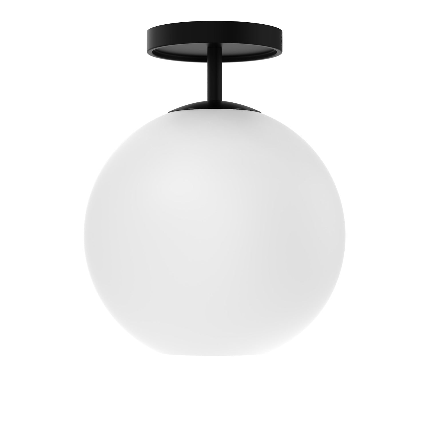 Ceiling lamp with opal glass globe and black frame