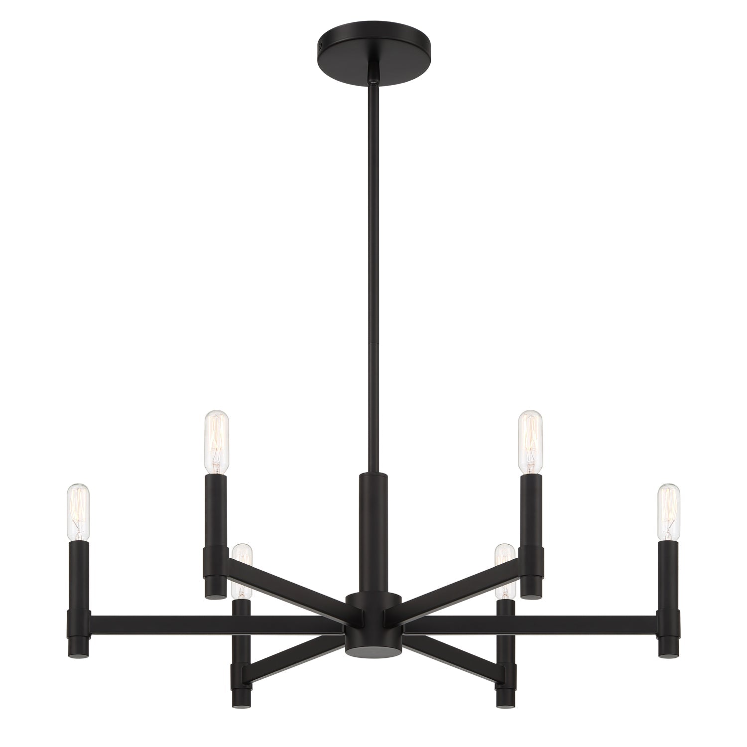 Industrial pendant lamp with six arms in a round arrangement