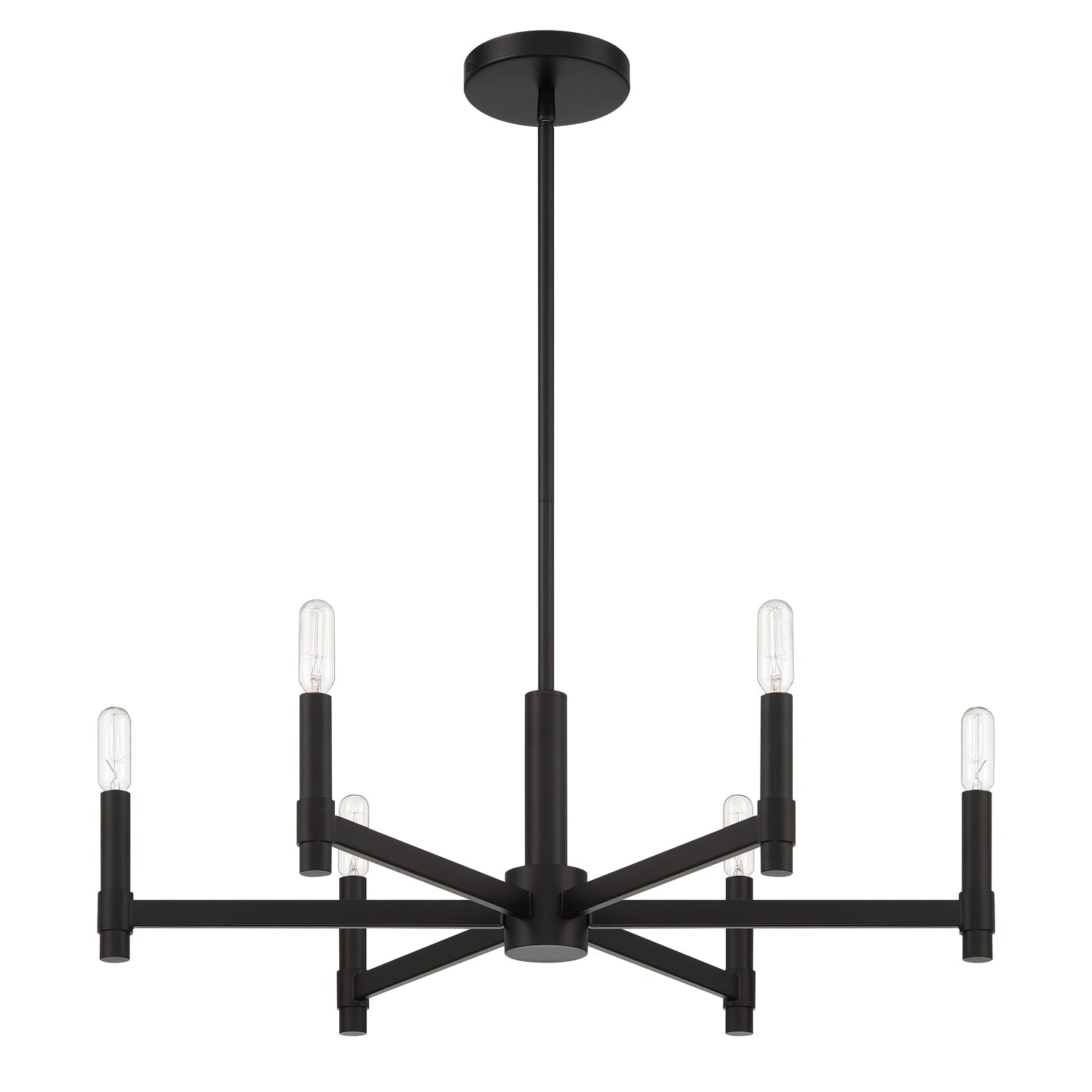 Industrial pendant lamp with six arms in a round arrangement