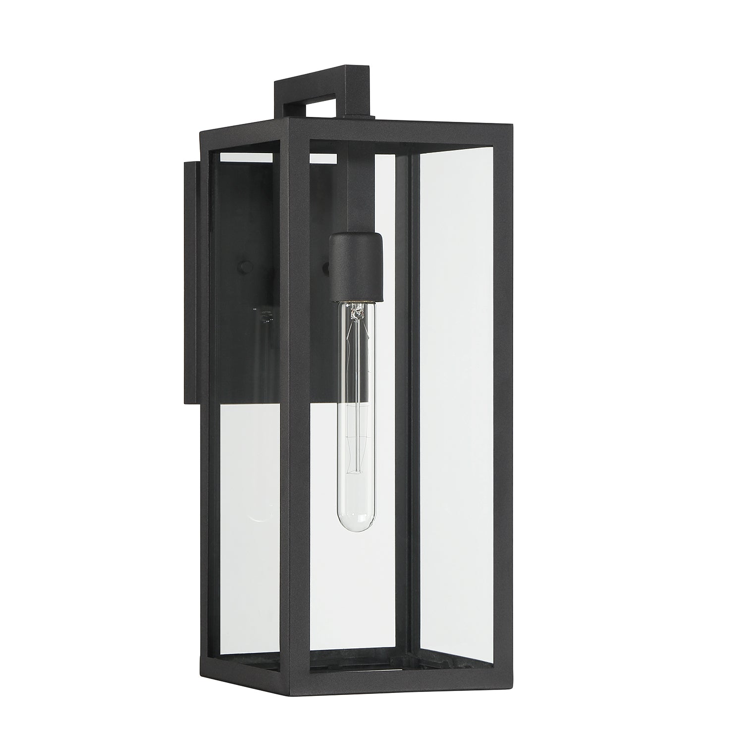 Wall lamp with glass panels and black metal frame