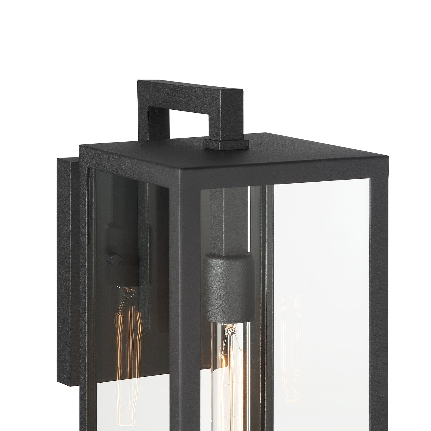Wall lamp with glass panels and black metal frame