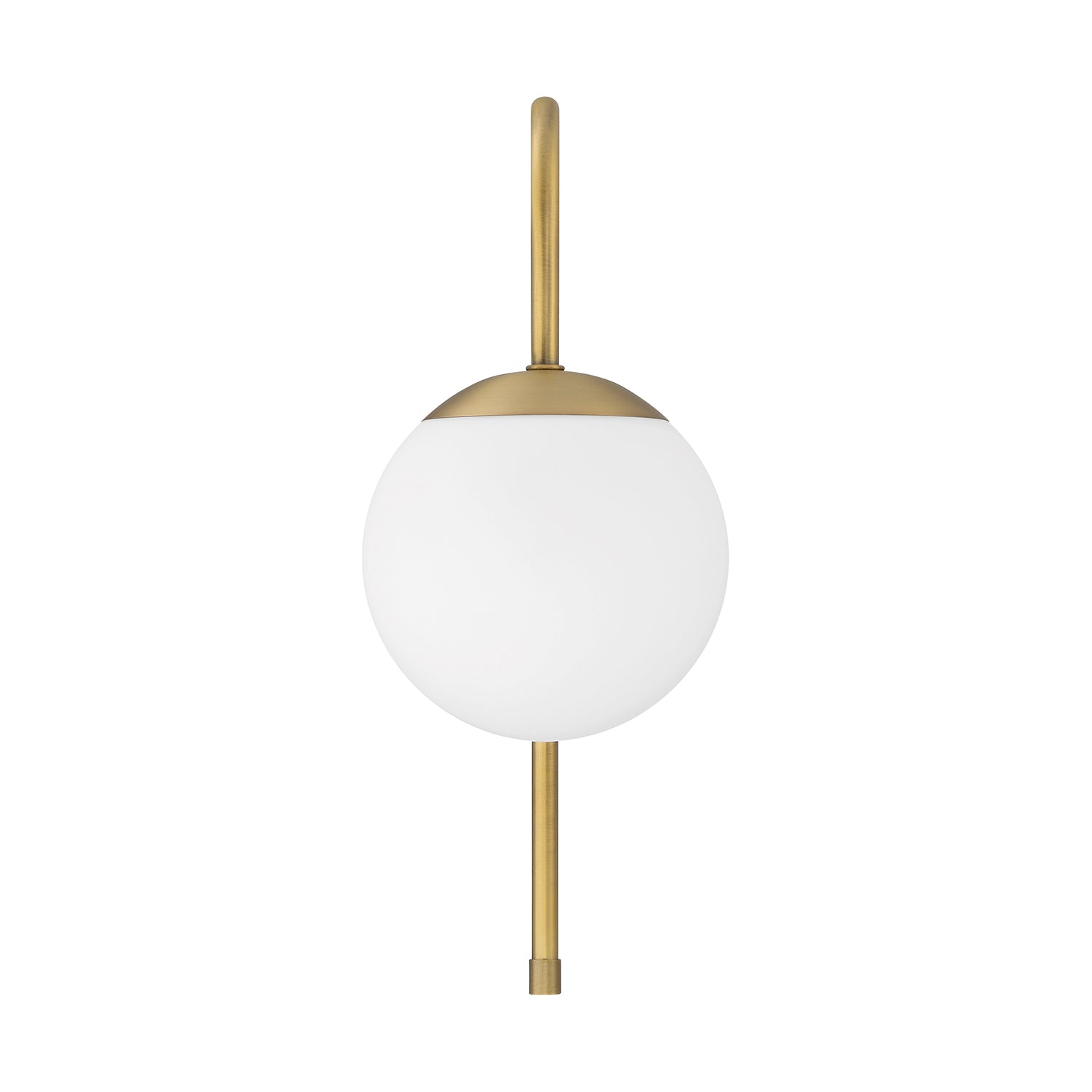 Wall lamp with curved arm and frosted glass globe