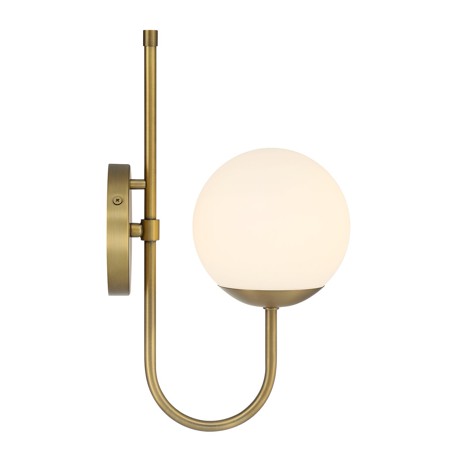 Wall lamp with curved arm and frosted glass globe