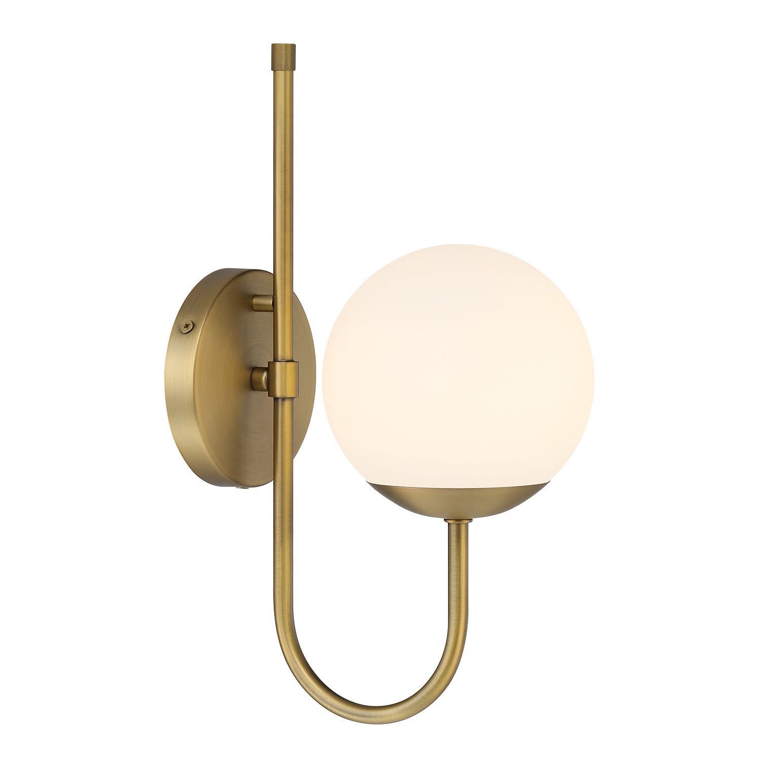 Wall lamp with curved arm and frosted glass globe