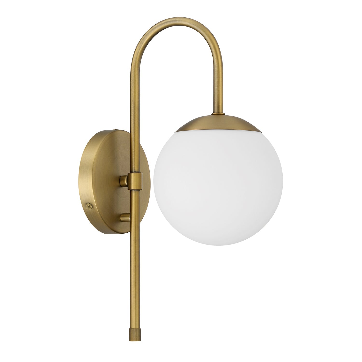 Wall lamp with curved arm and frosted glass globe
