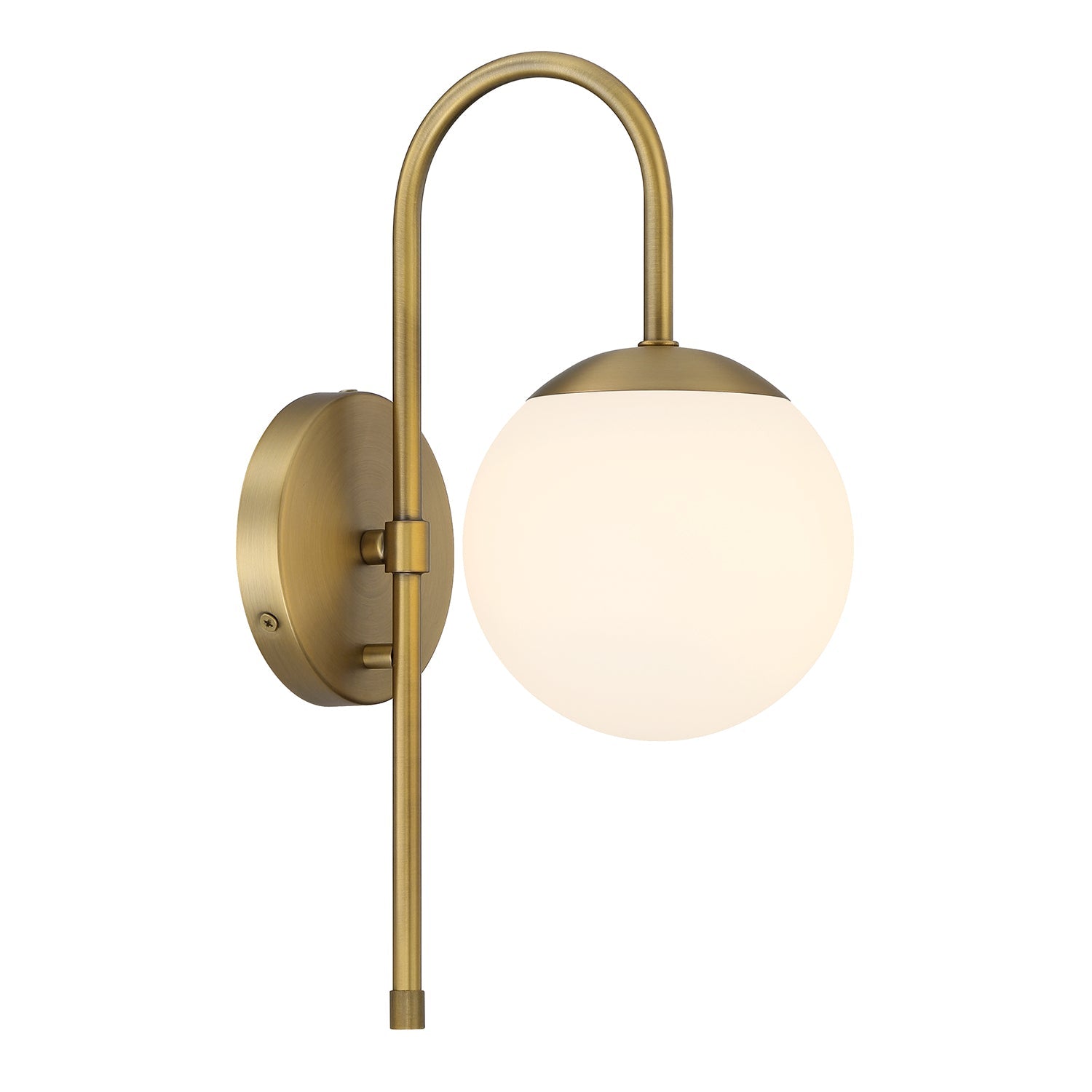 Wall lamp with curved arm and frosted glass globe