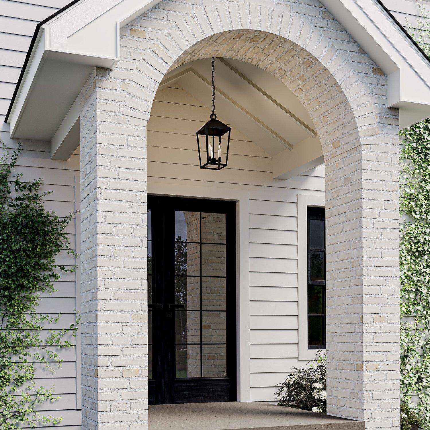 Pendant lamp for outdoor use with lantern shape and chain suspension
