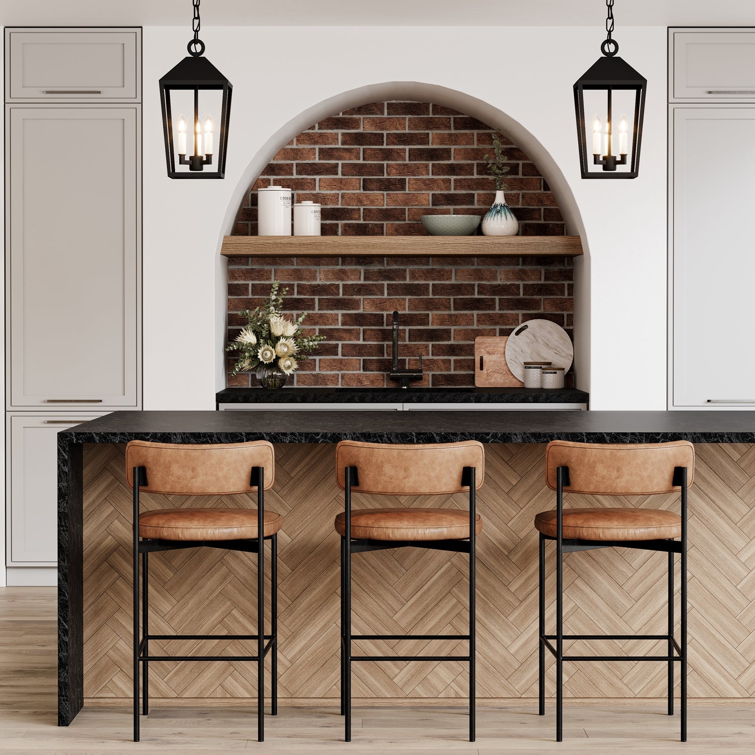 Pendant lamp for outdoor use with lantern shape and chain suspension