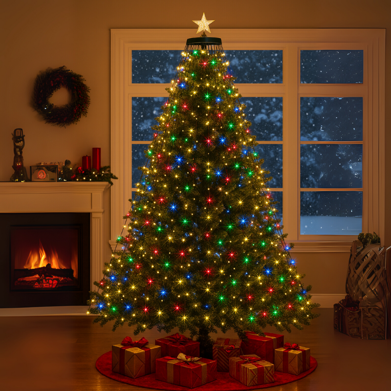Christmas Star LED Light Display with Cascading Strands for Festive Decor