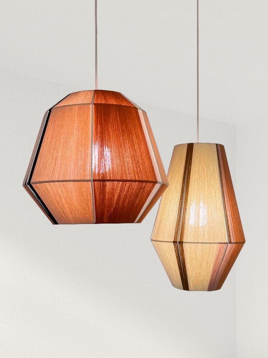 Handwoven cotton pendant lamp in geometric design