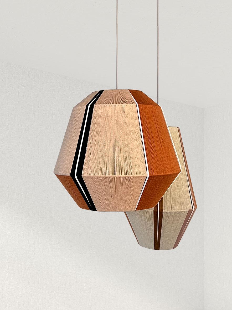 Handwoven cotton pendant lamp in geometric design