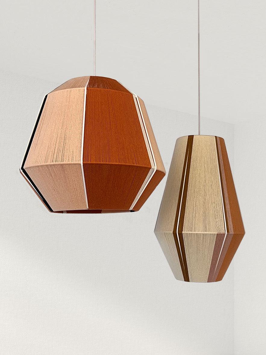 Handwoven cotton pendant lamp in geometric design