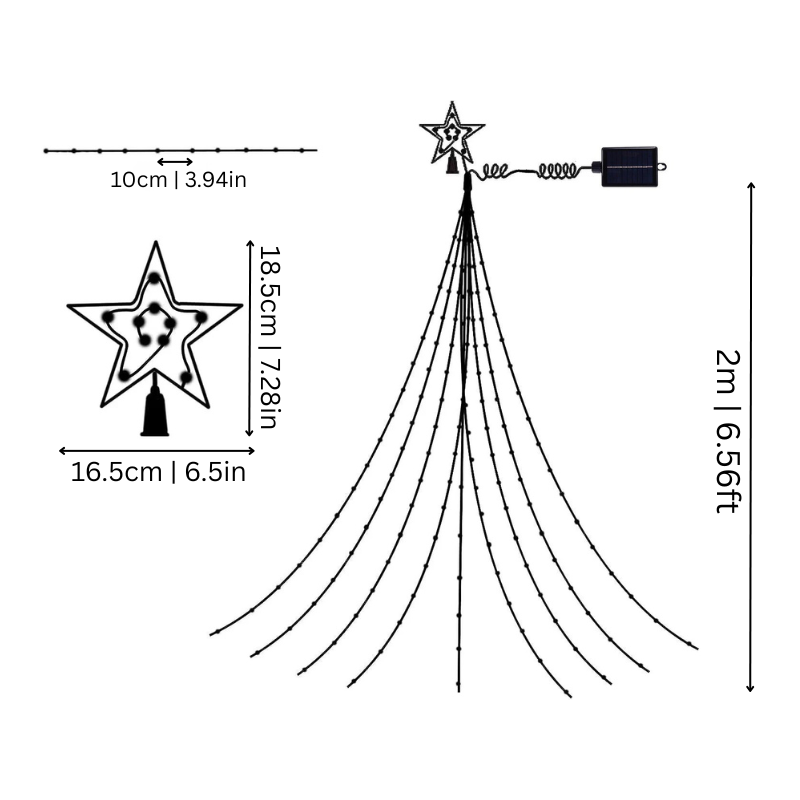 Christmas Star LED Light Display with Cascading Strands for Festive Decor