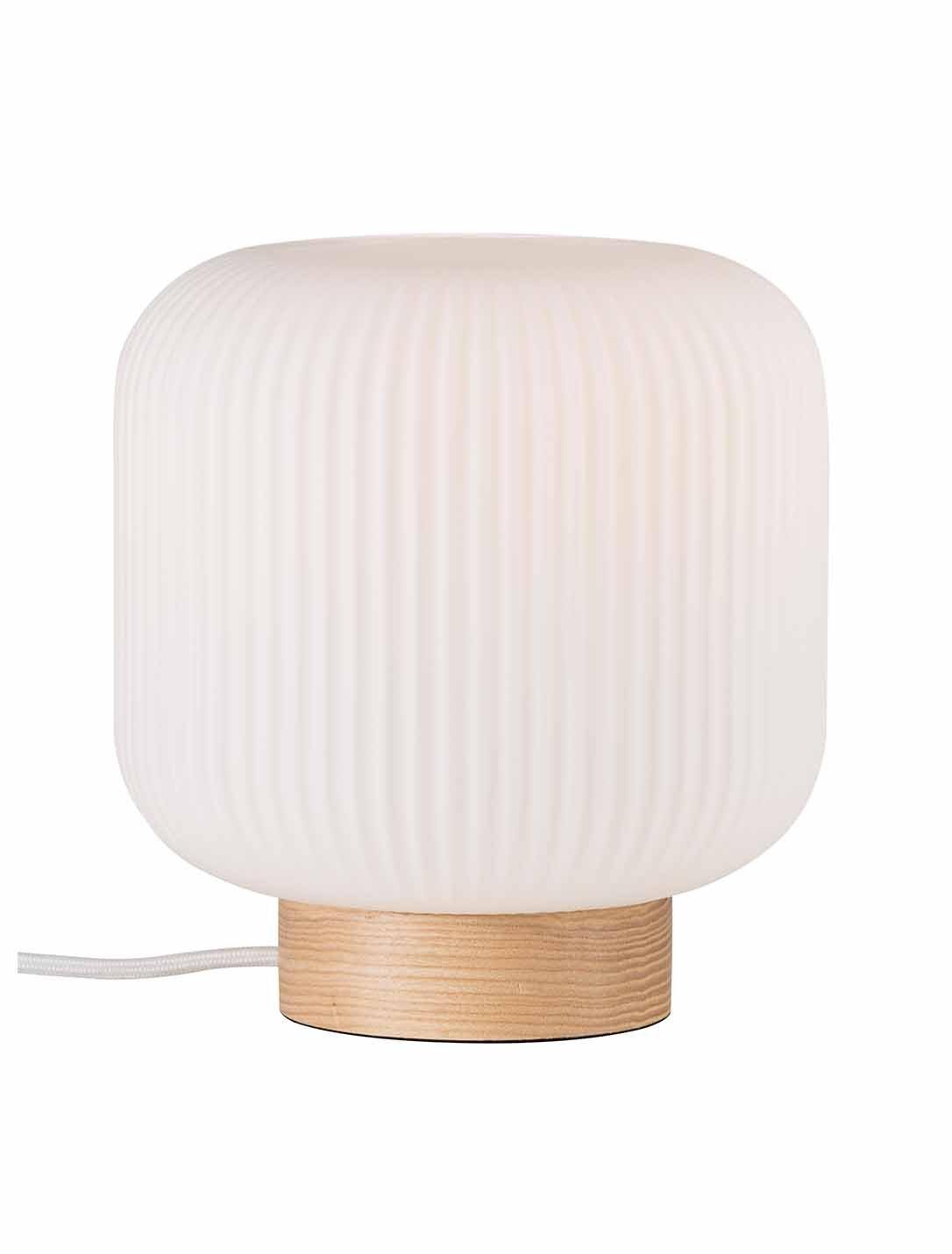 Table lamp with opal glass and wooden base