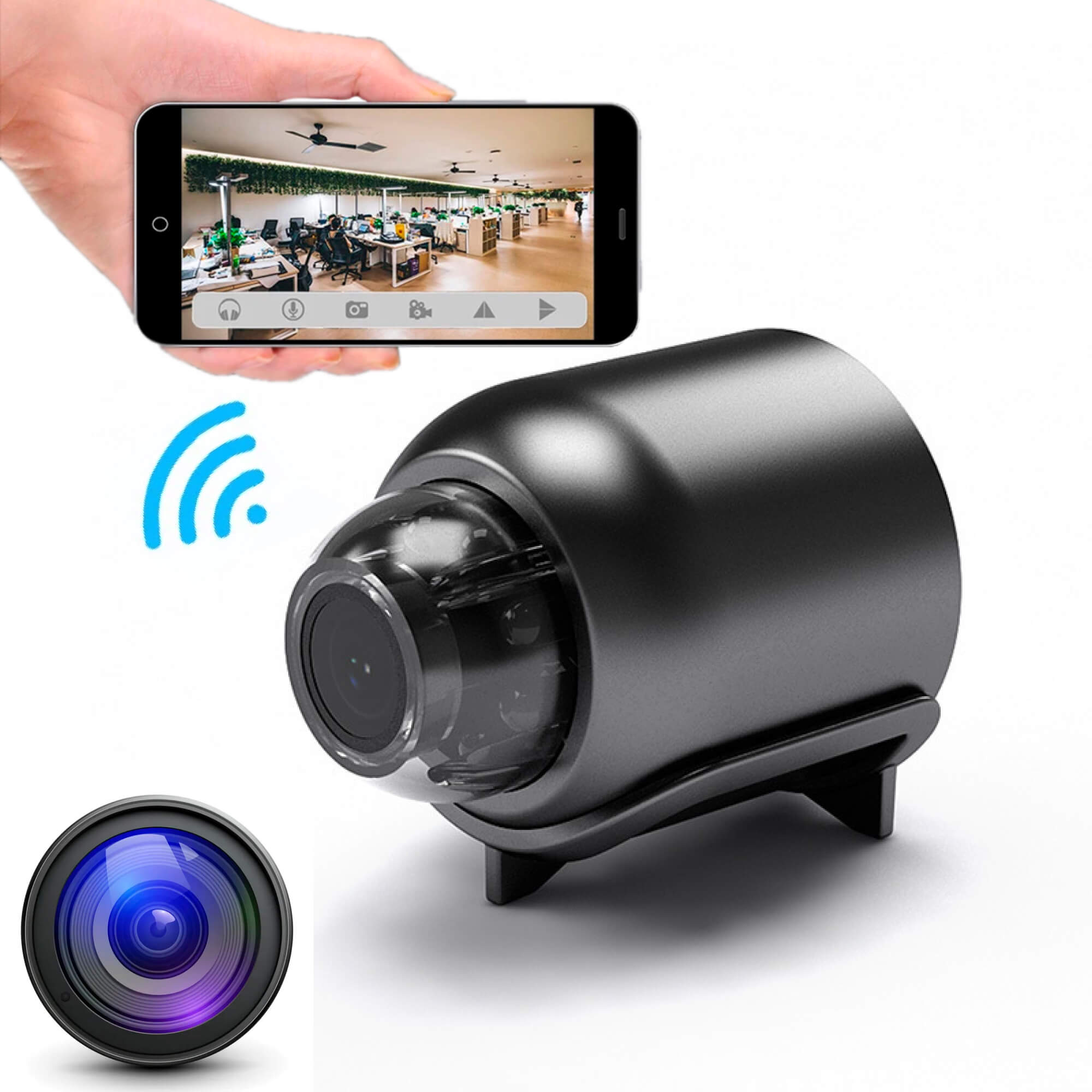 Compact HD Surveillance Camera Wide-Angle Night Vision WiFi