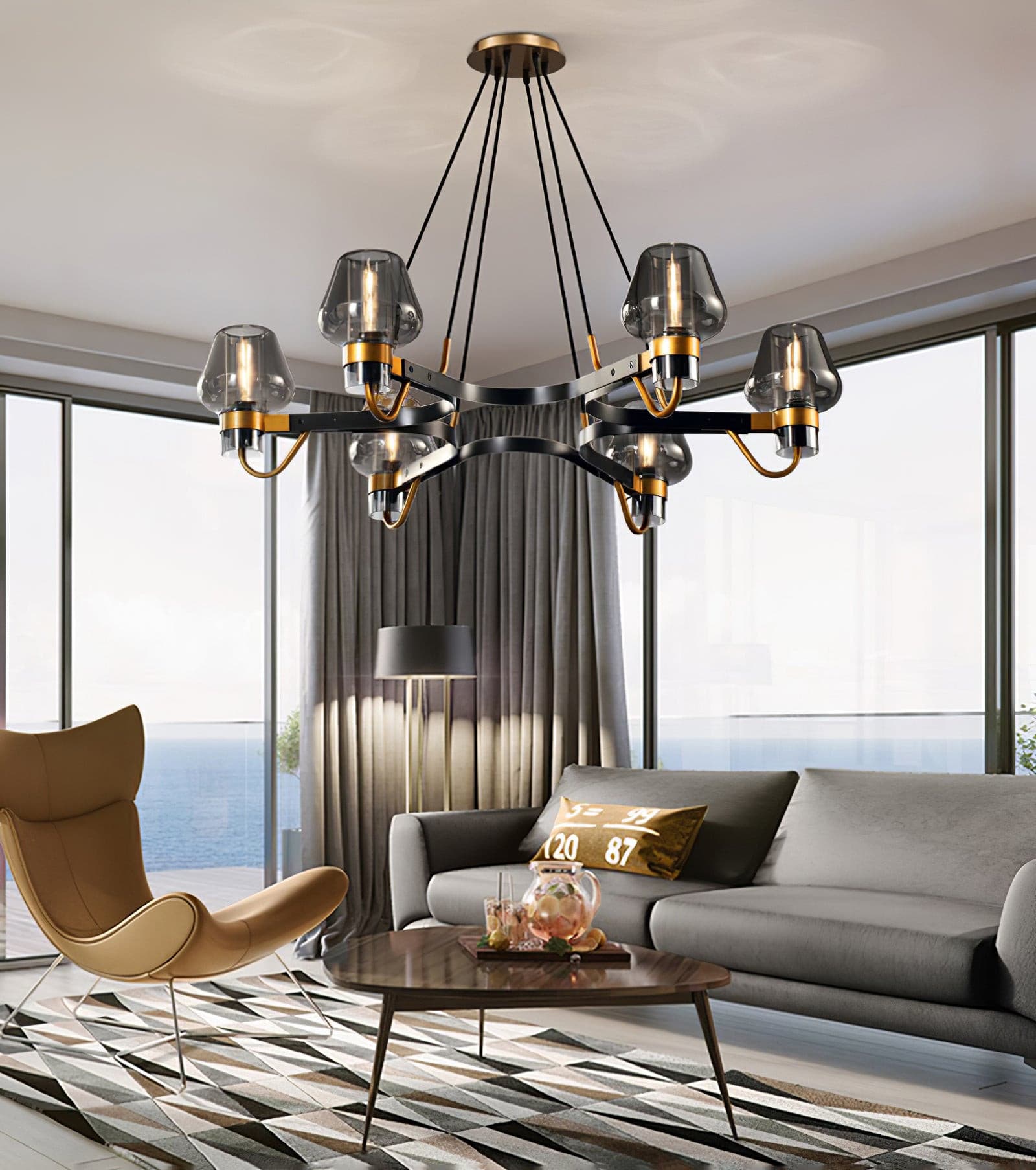 Modern Brass Chandelier with Crystal Shades – Ceiling Light for Dining & Living Room