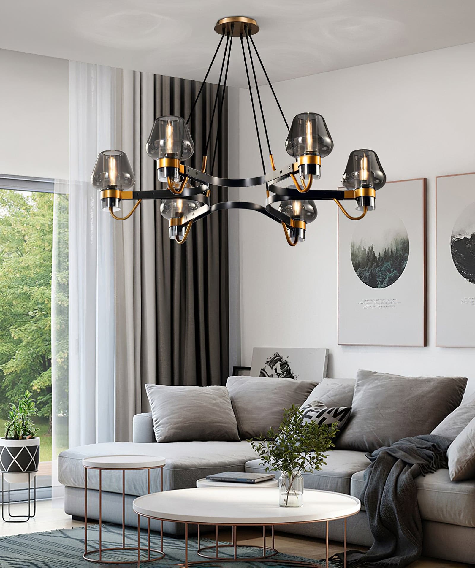 Modern Brass Chandelier with Crystal Shades – Ceiling Light for Dining & Living Room