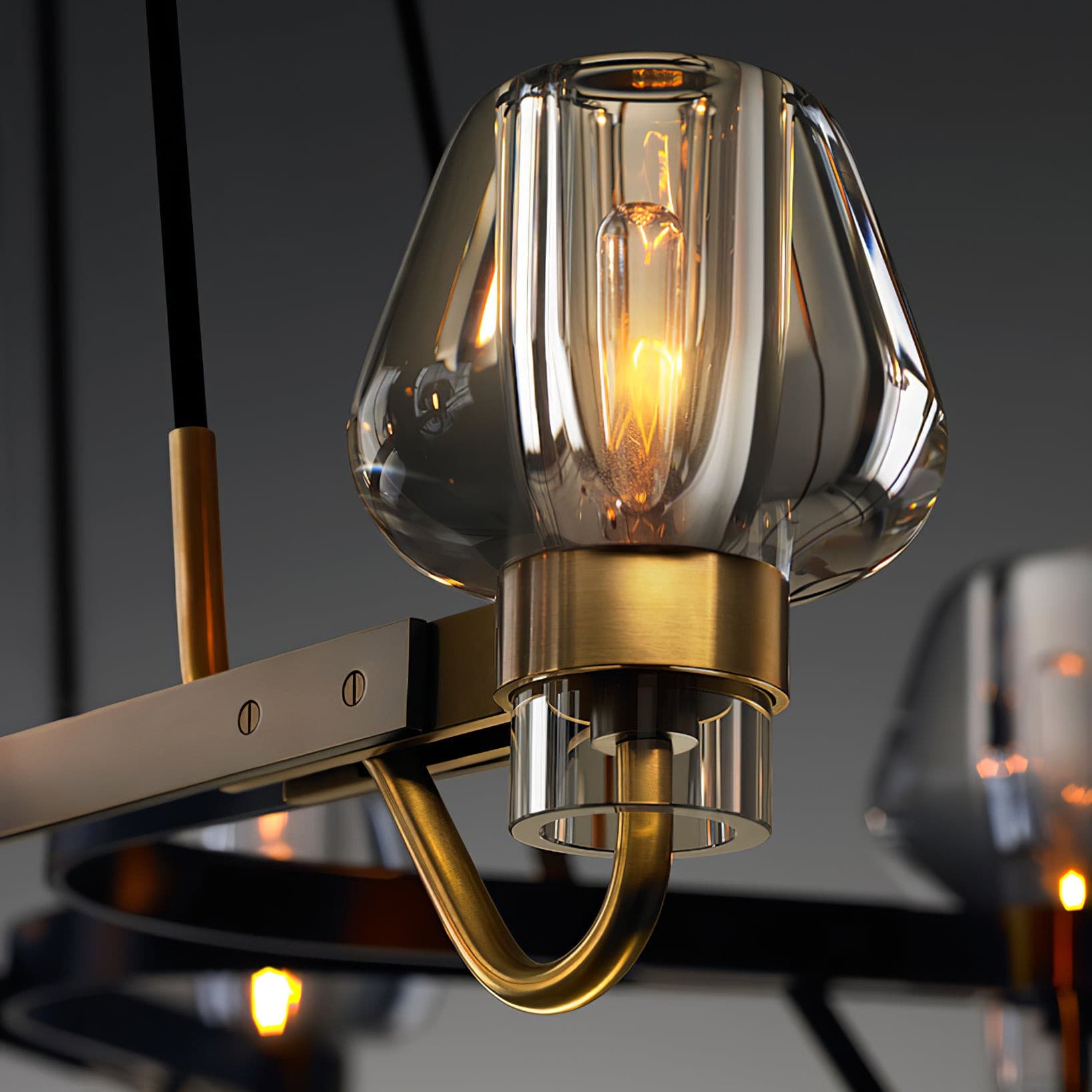 Modern Brass Chandelier with Crystal Shades – Ceiling Light for Dining & Living Room
