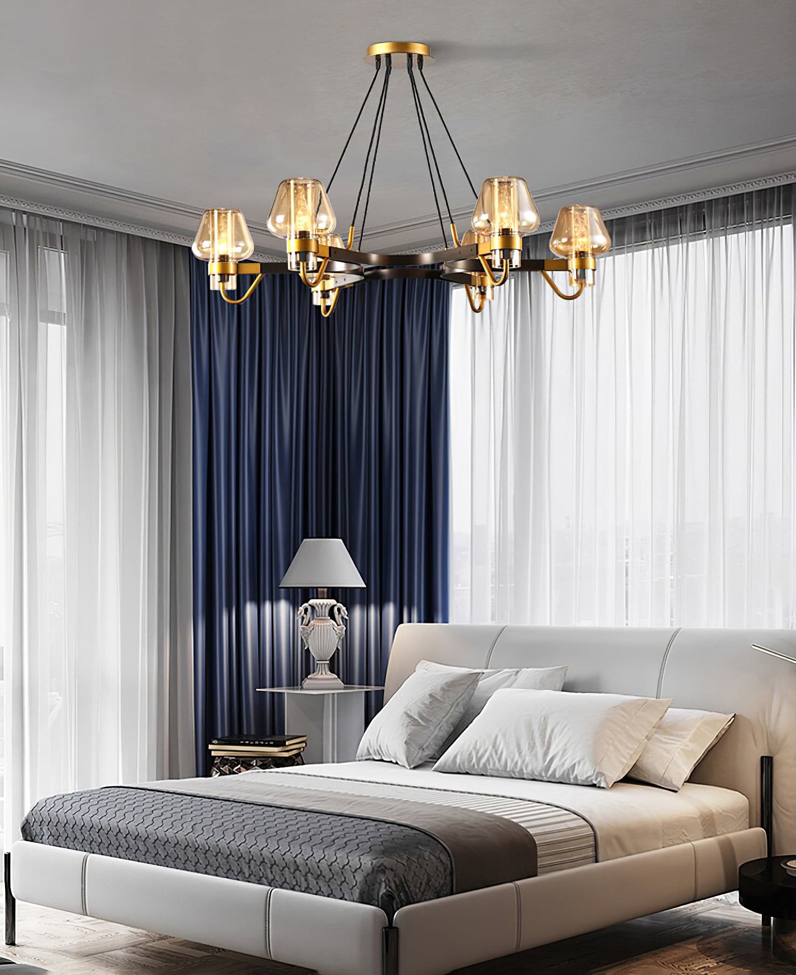 Modern Brass Chandelier with Crystal Shades – Ceiling Light for Dining & Living Room