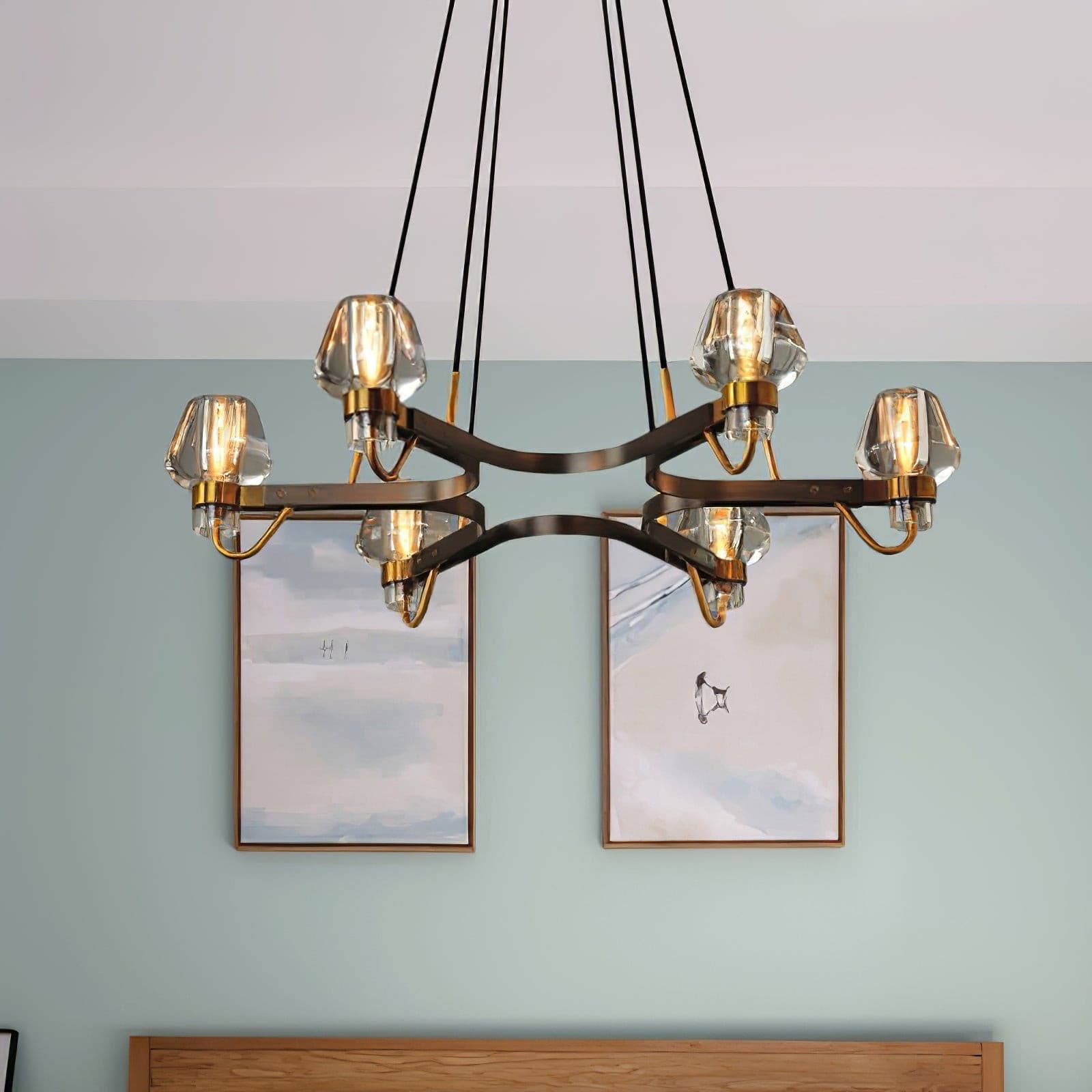 Modern Brass Chandelier with Crystal Shades – Ceiling Light for Dining & Living Room