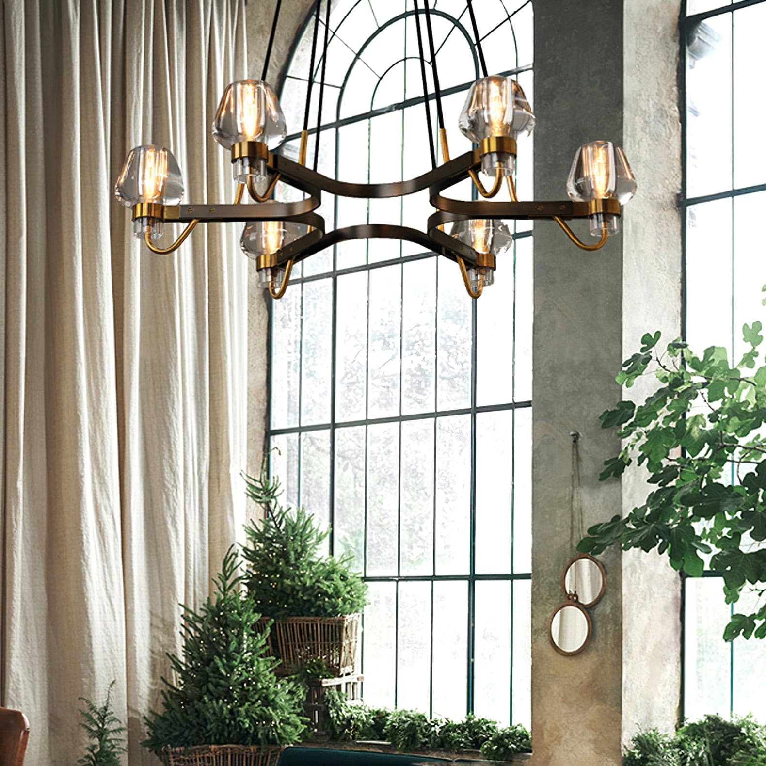 Modern Brass Chandelier with Crystal Shades – Ceiling Light for Dining & Living Room