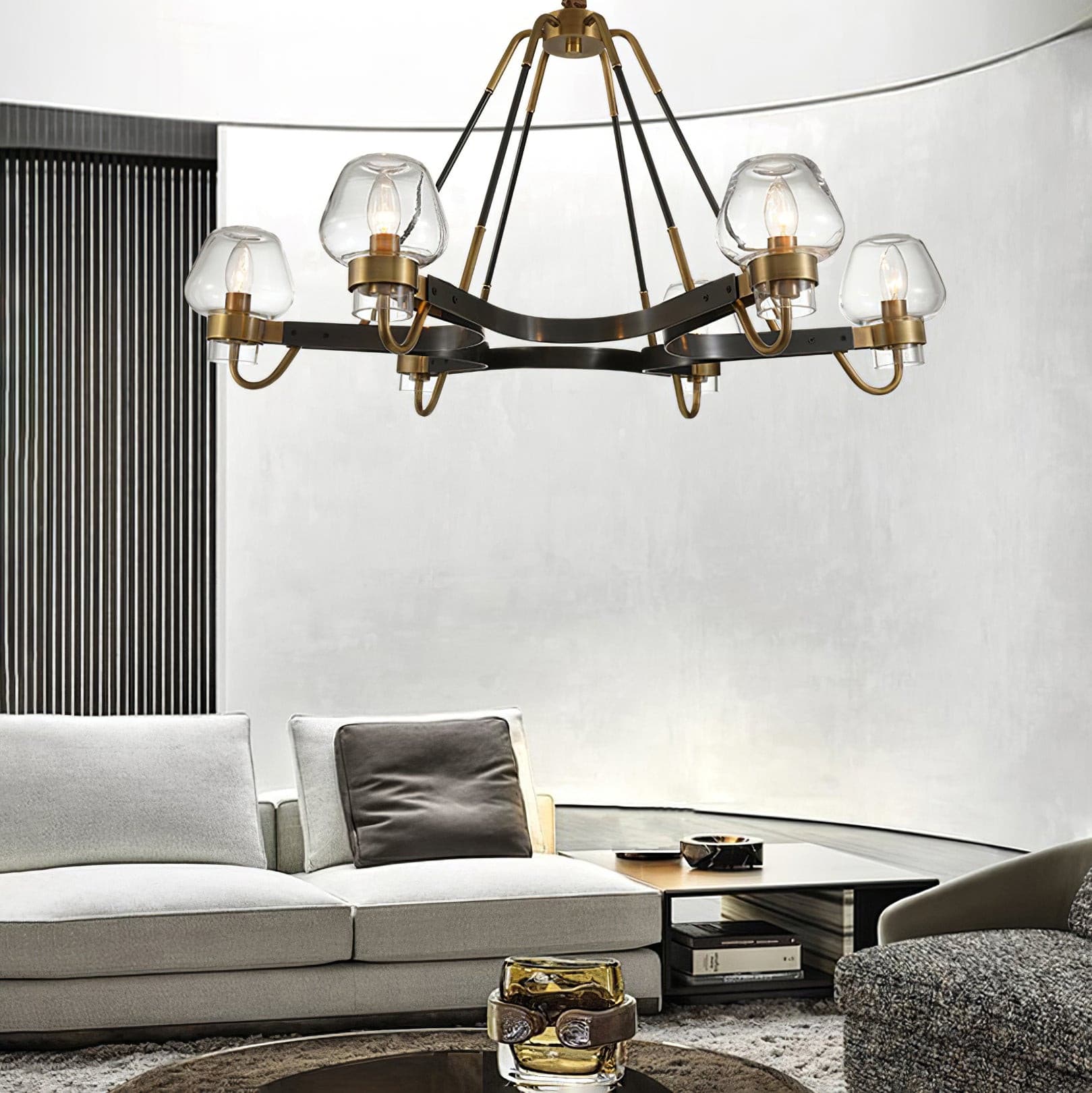 Modern Brass Chandelier with Crystal Shades – Ceiling Light for Dining & Living Room