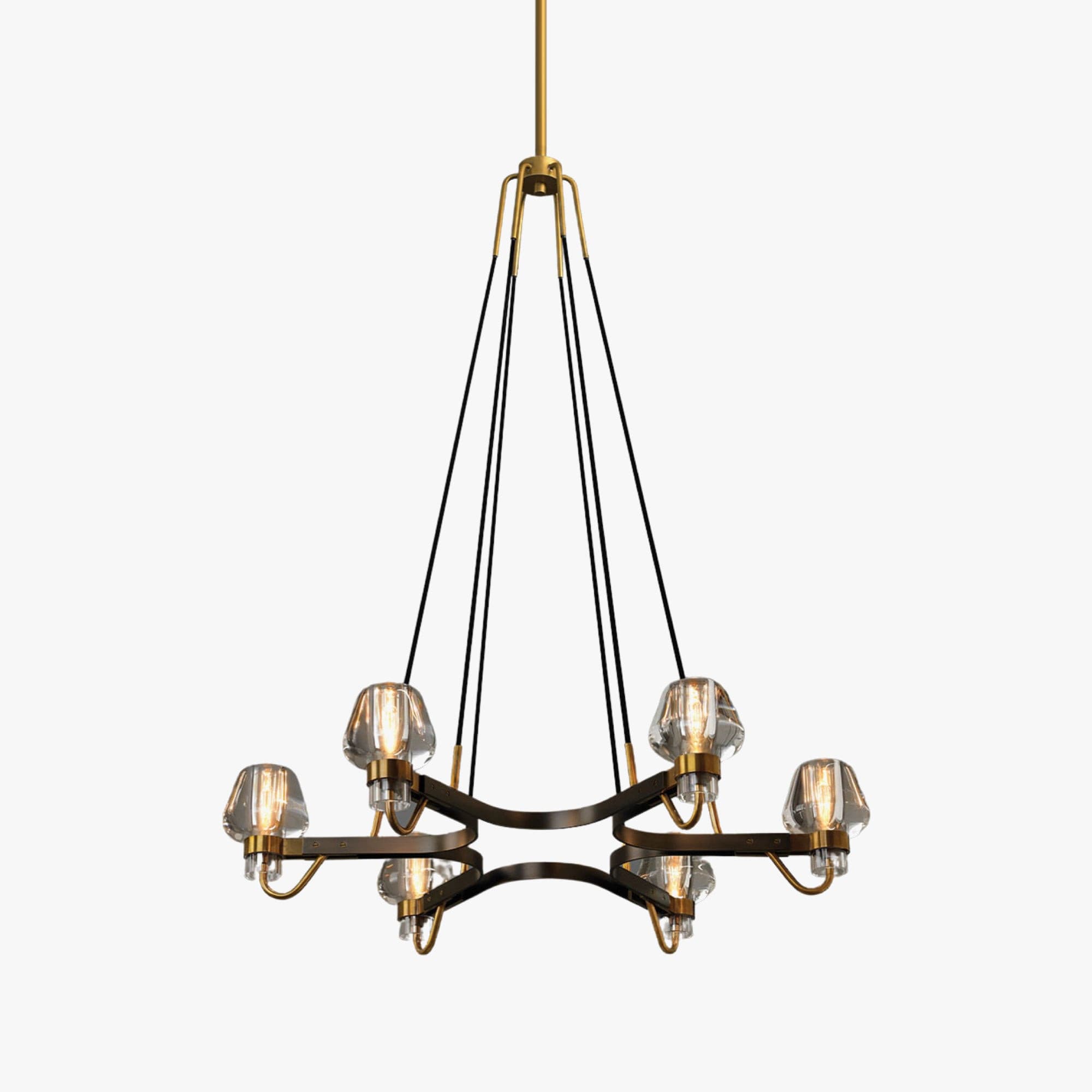 Modern Brass Chandelier with Crystal Shades – Ceiling Light for Dining & Living Room
