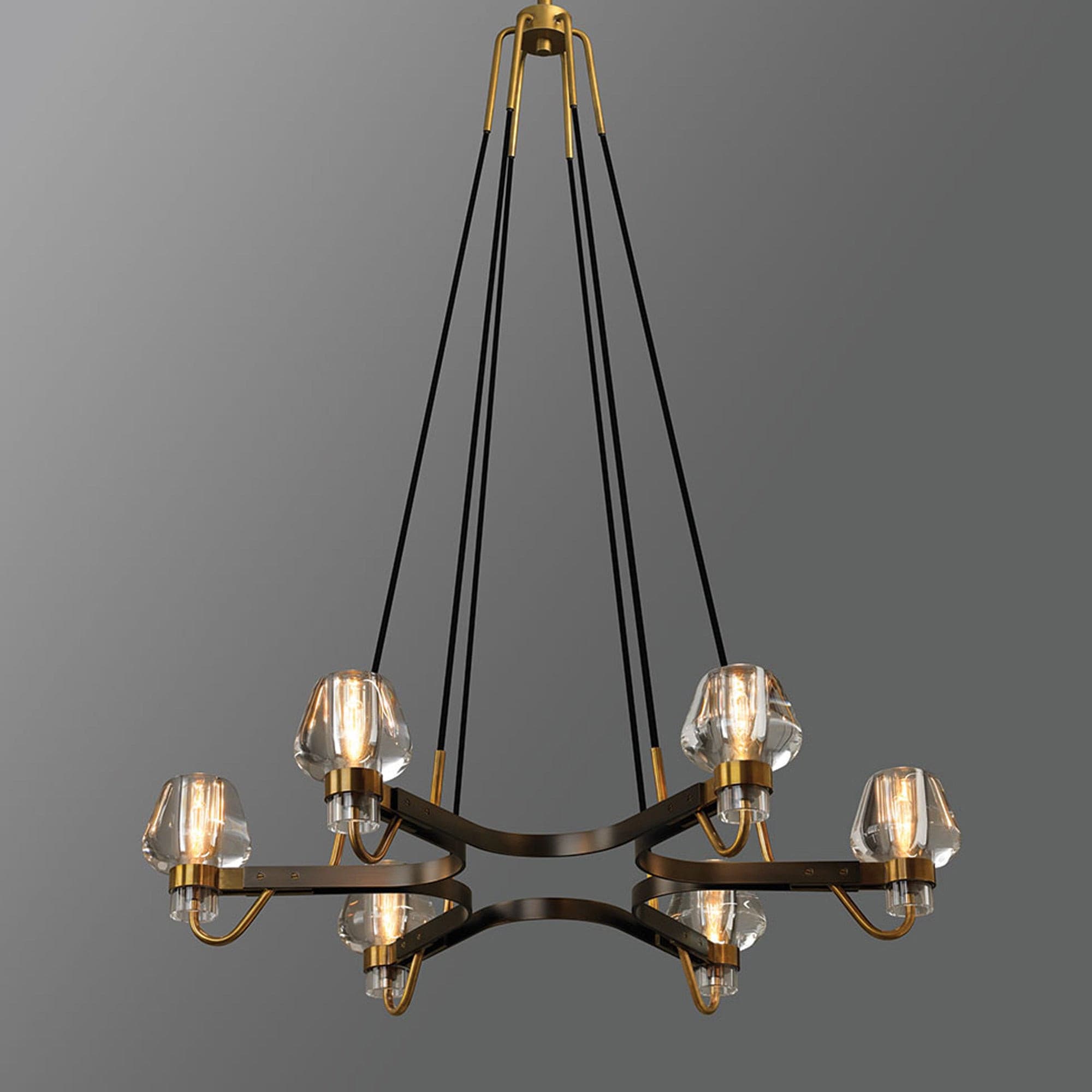Modern Brass Chandelier with Crystal Shades – Ceiling Light for Dining & Living Room