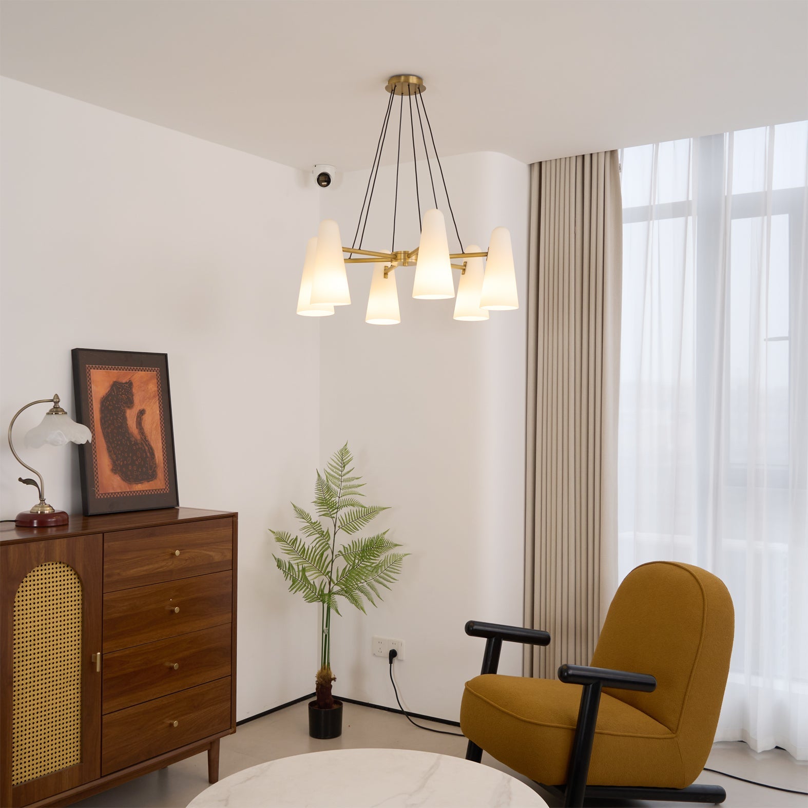 Brass Chandelier Luxury LED Ceiling Light with Glass Shades