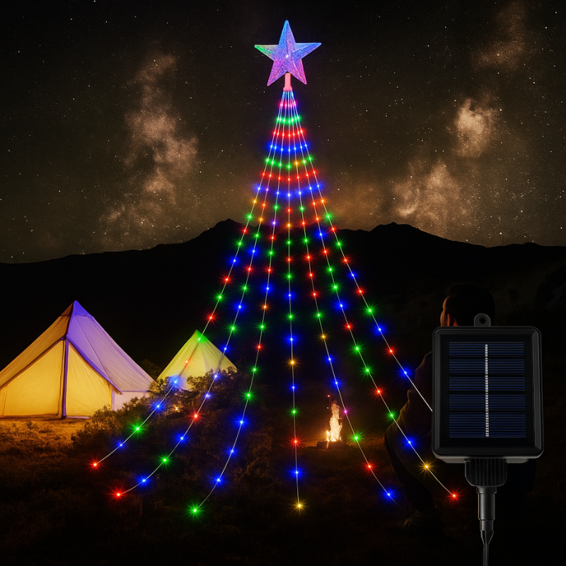 Christmas Star LED Light Display with Cascading Strands for Festive Decor