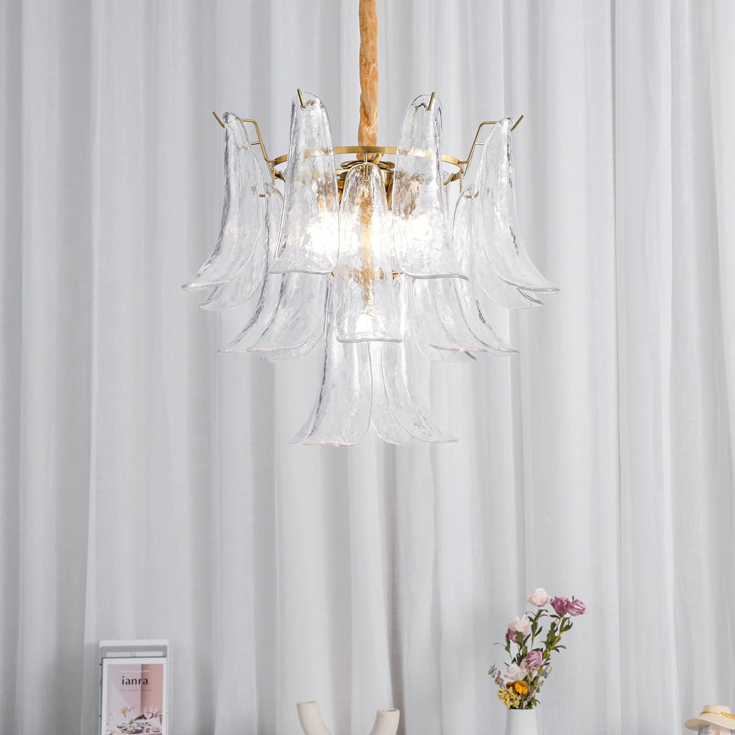Vintage Statement Metal Glass Mid-Century Retro Glass Chandeliers