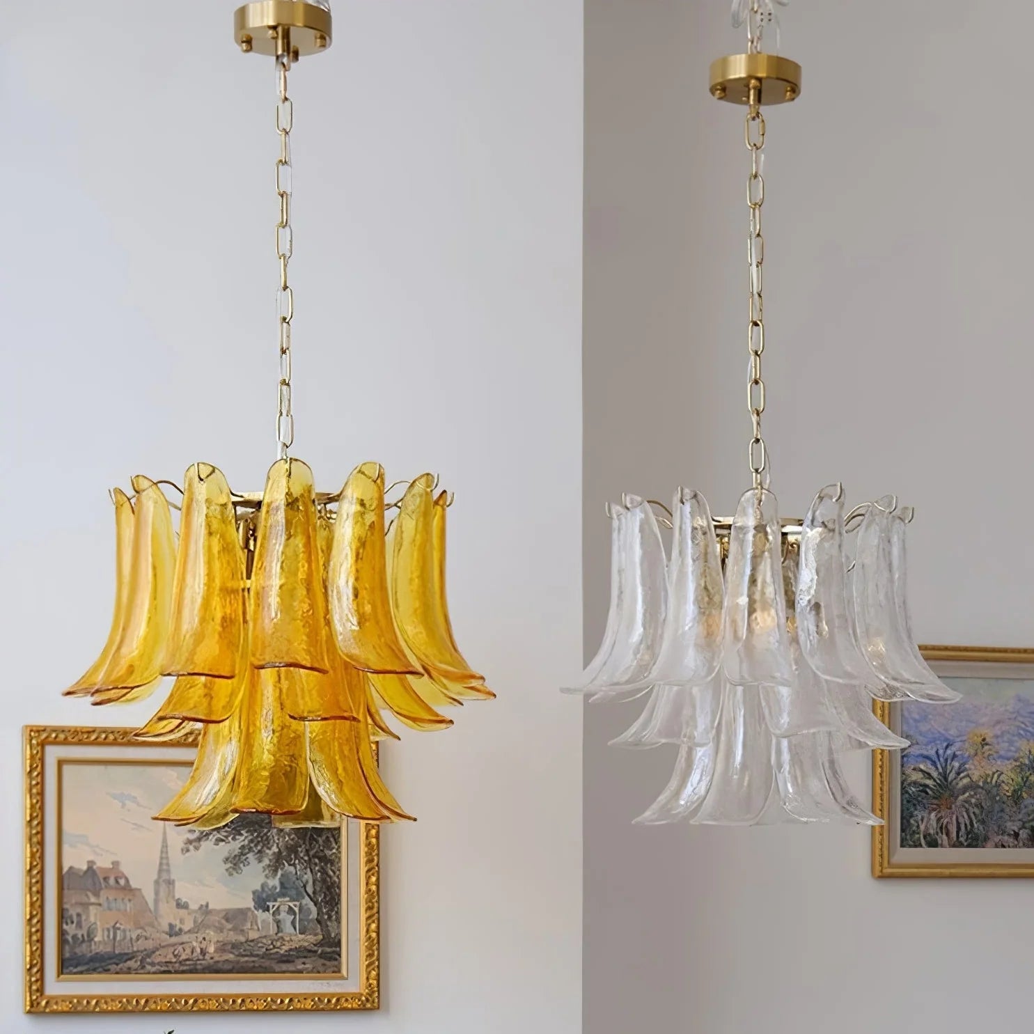 Vintage Statement Metal Glass Mid-Century Retro Glass Chandeliers