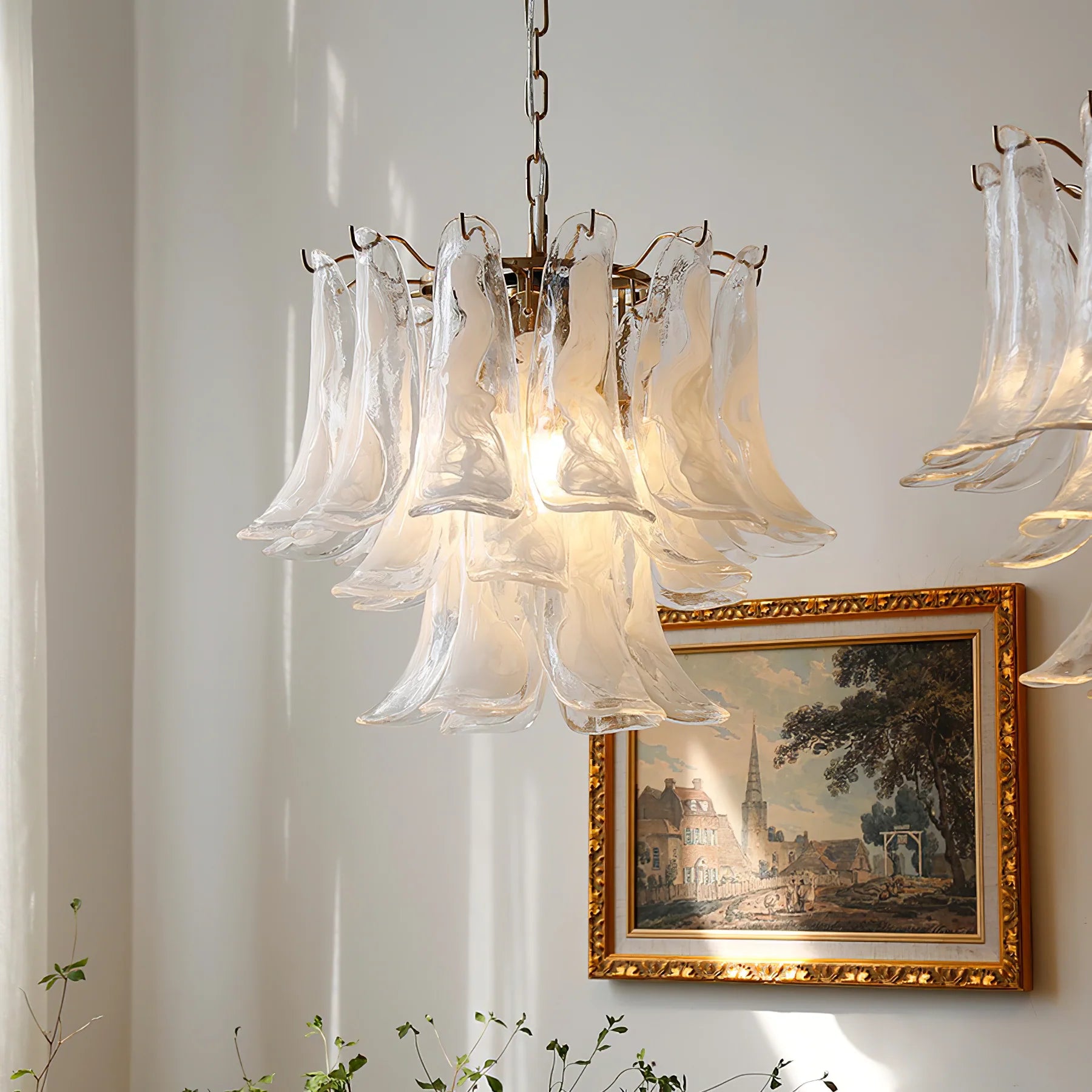 Vintage Statement Metal Glass Mid-Century Retro Glass Chandeliers