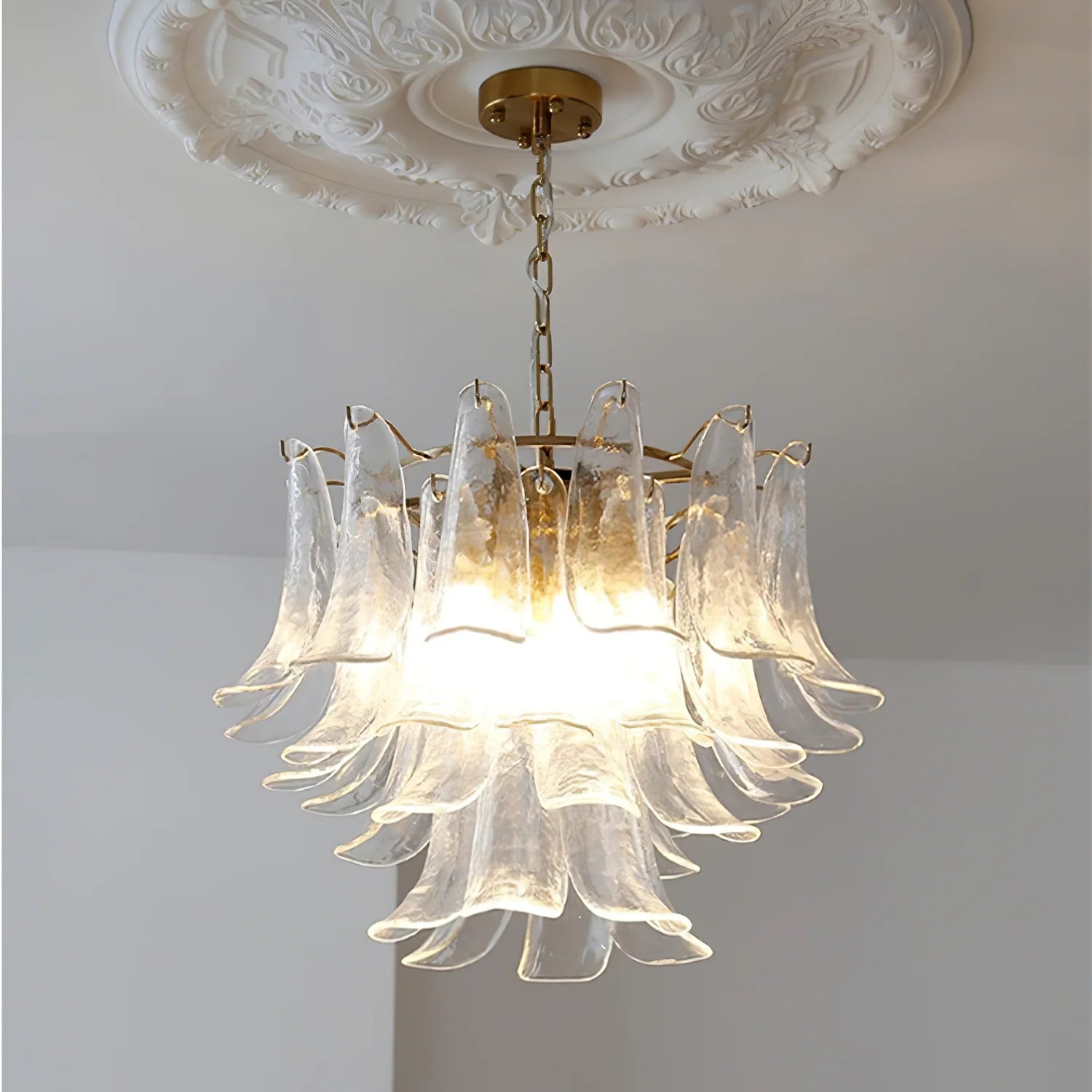 Vintage Statement Metal Glass Mid-Century Retro Glass Chandeliers
