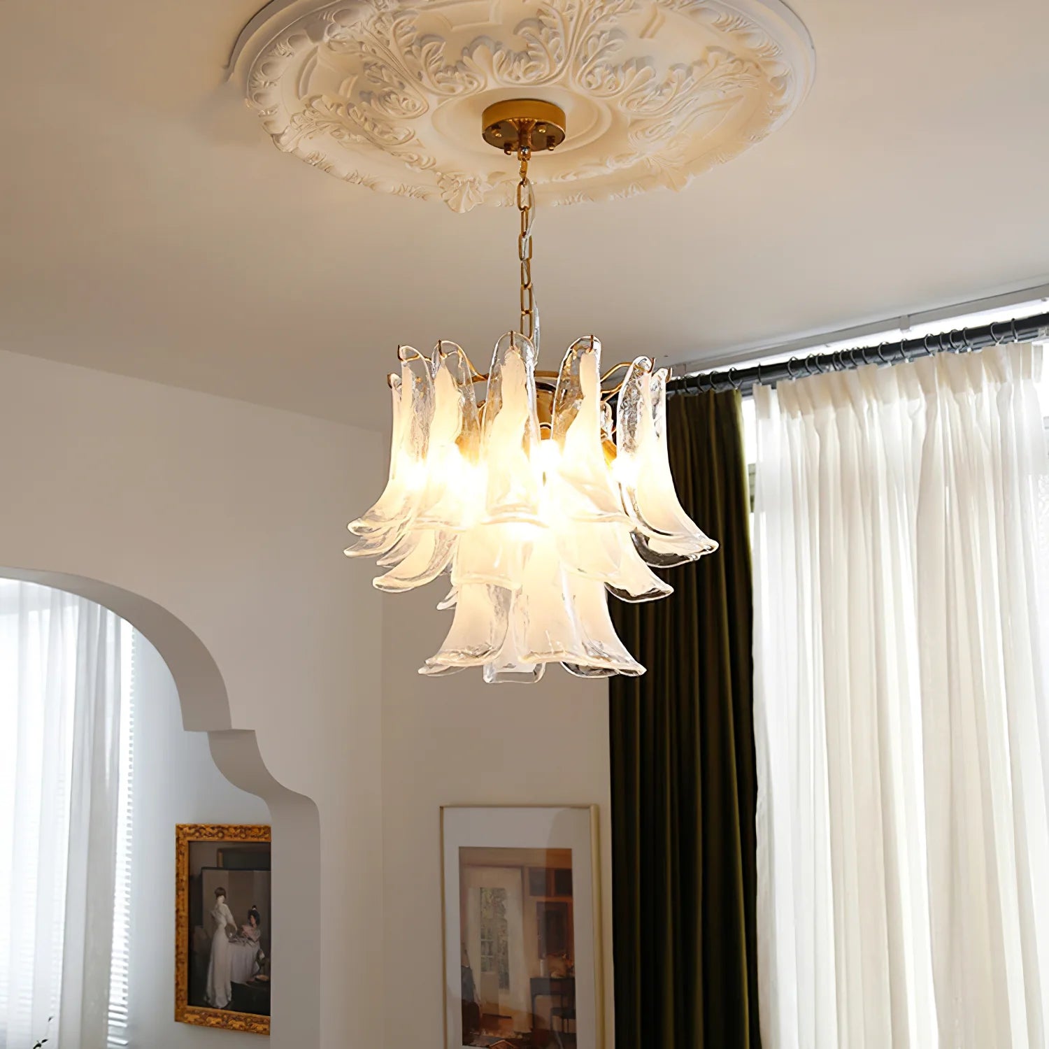Vintage Statement Metal Glass Mid-Century Retro Glass Chandeliers