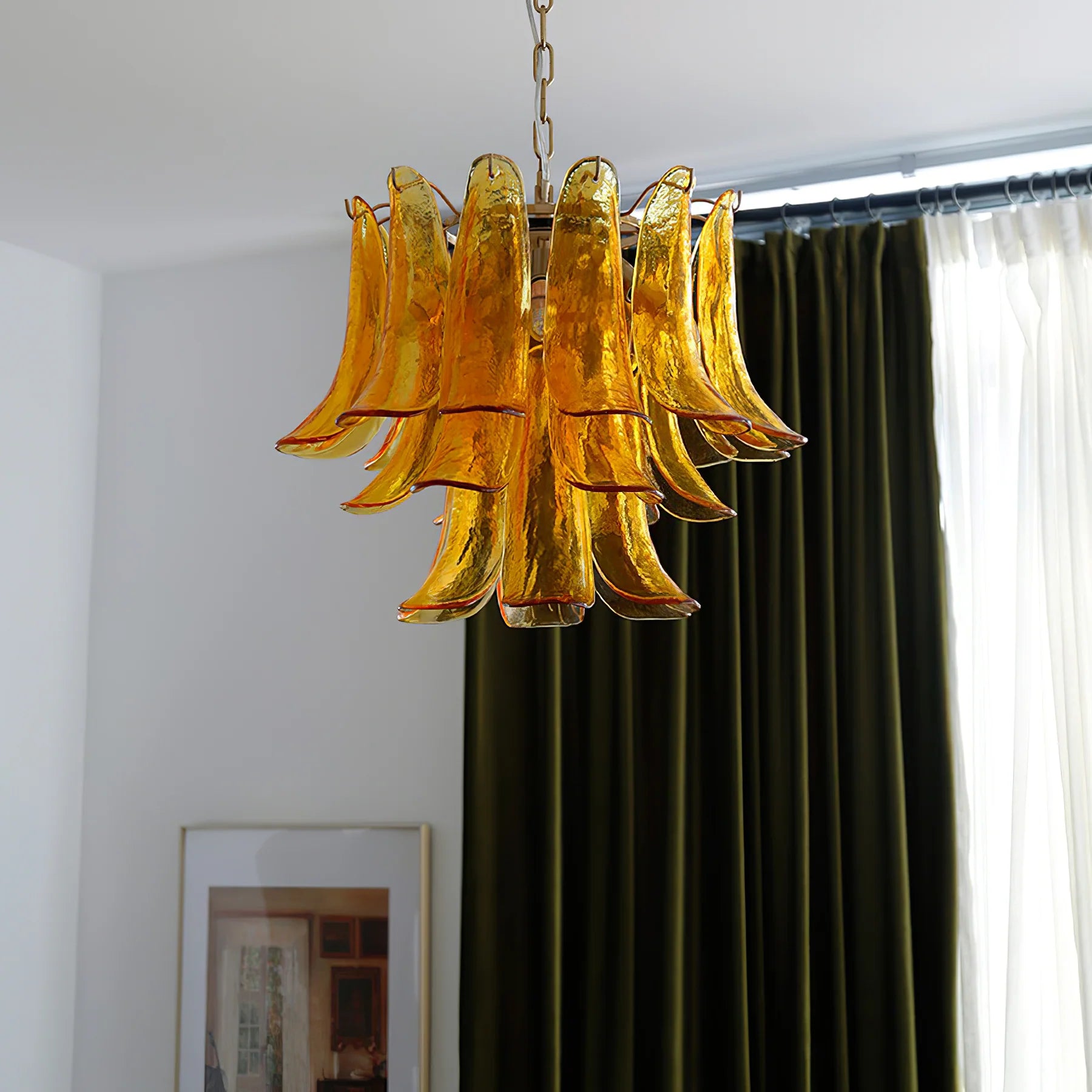 Vintage Statement Metal Glass Mid-Century Retro Glass Chandeliers