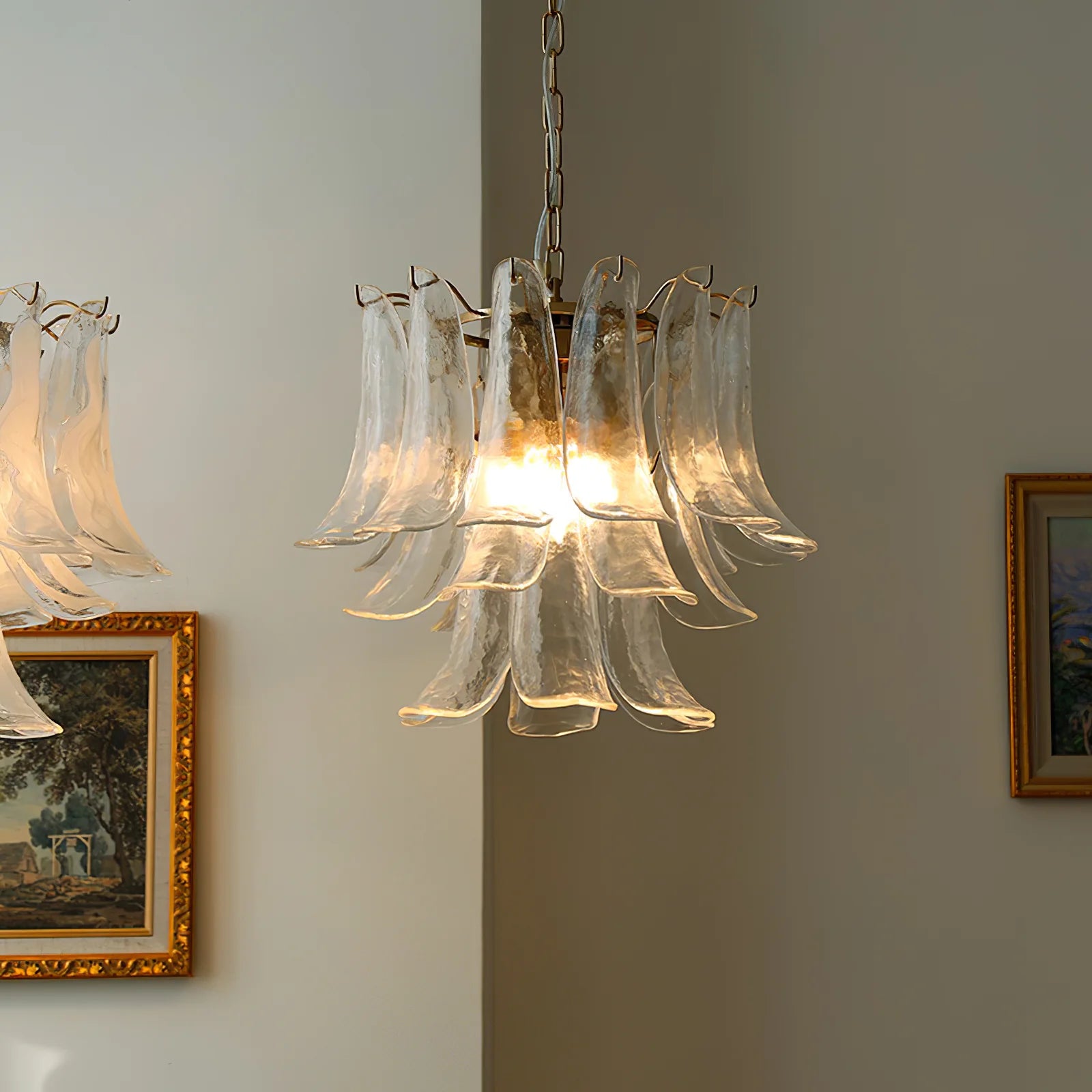 Vintage Statement Metal Glass Mid-Century Retro Glass Chandeliers