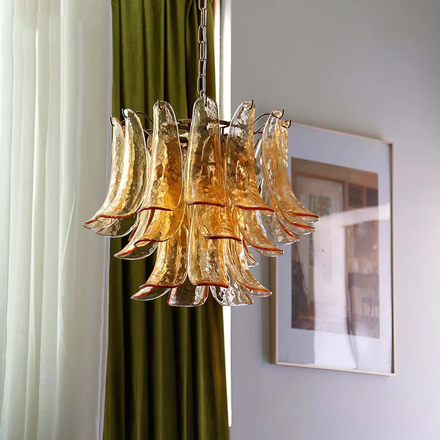 Vintage Statement Metal Glass Mid-Century Retro Glass Chandeliers
