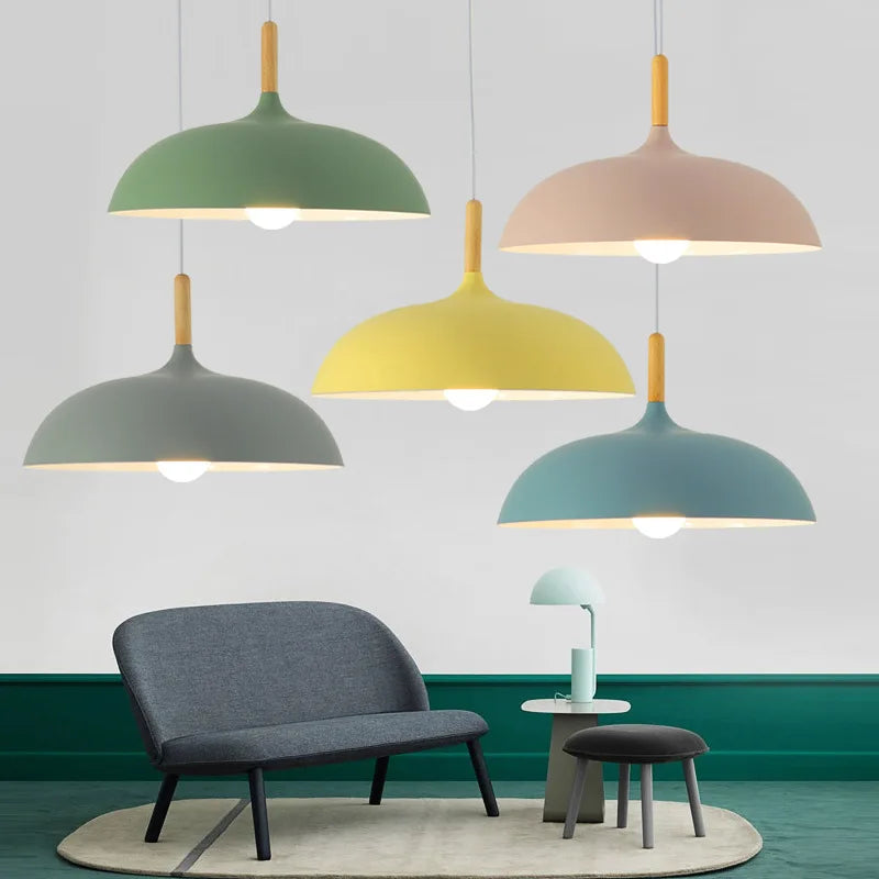 Nordic oak pendant lamp pastel shade