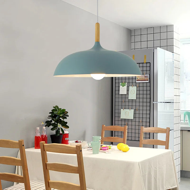 Nordic oak pendant lamp pastel shade