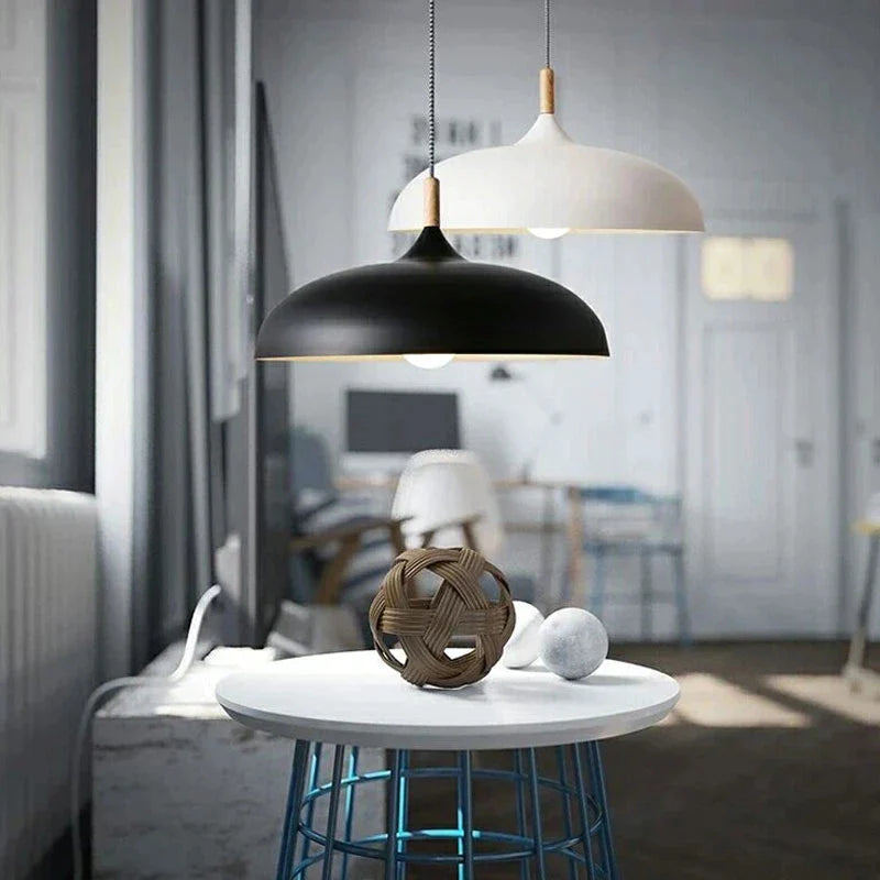 Nordic oak pendant lamp pastel shade