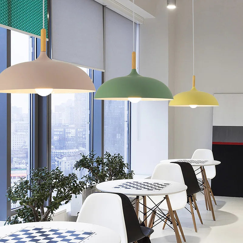 Nordic oak pendant lamp pastel shade
