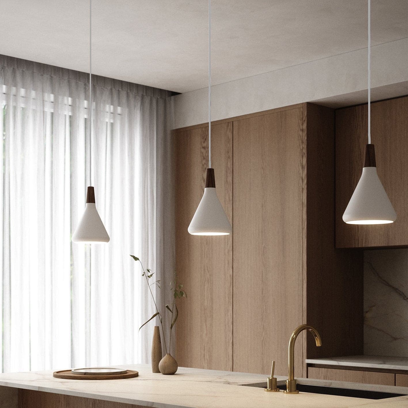 Modern Minimalist Pendant Light with Wood Accent – Ceiling Lamp for Dining & Living Room