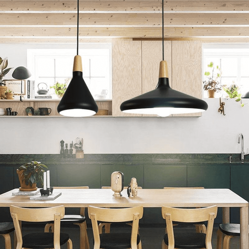 Modern Minimalist Pendant Light with Wood Accent – Ceiling Lamp for Dining & Living Room