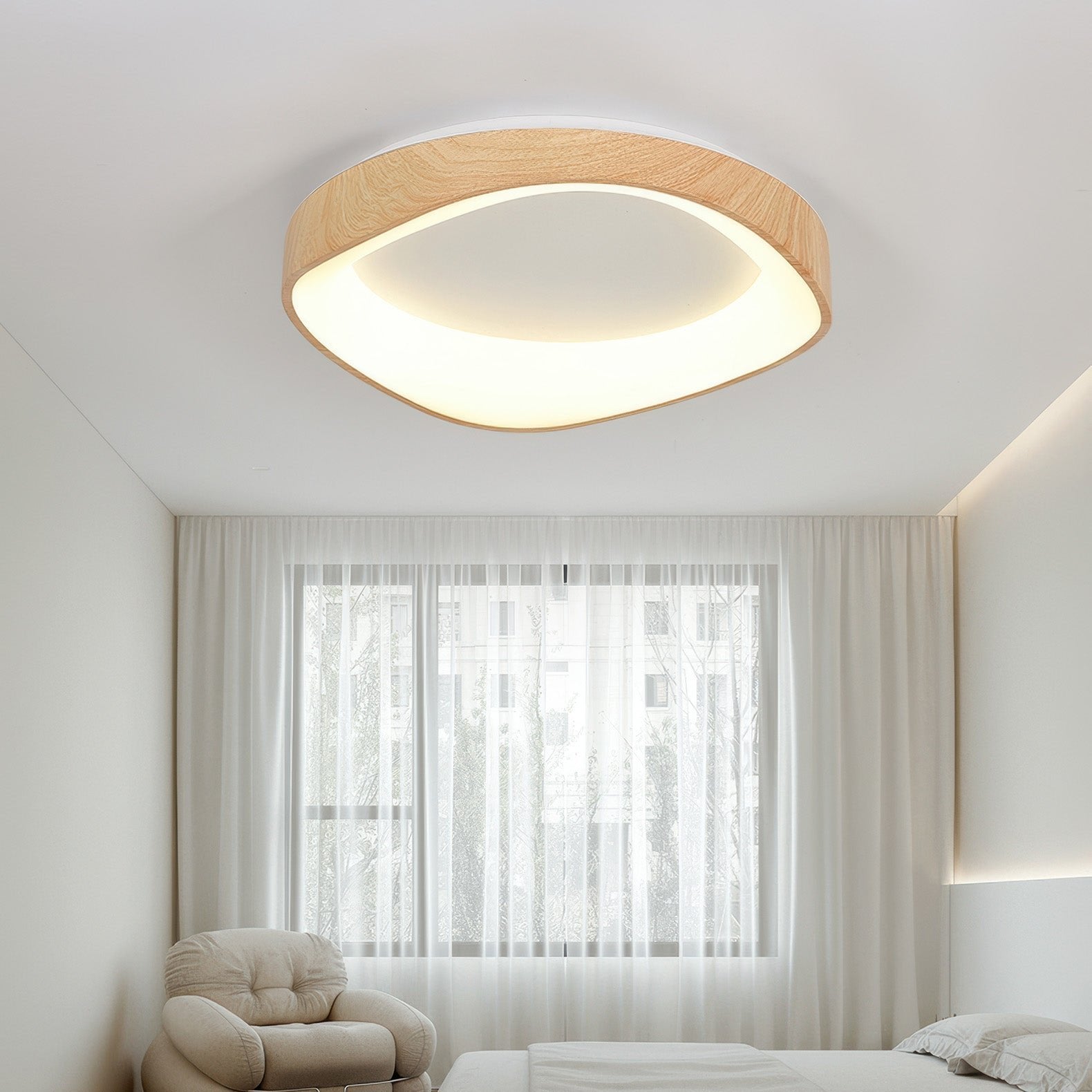 Nordic Wooden Grain Ceiling Light in Modern LED
