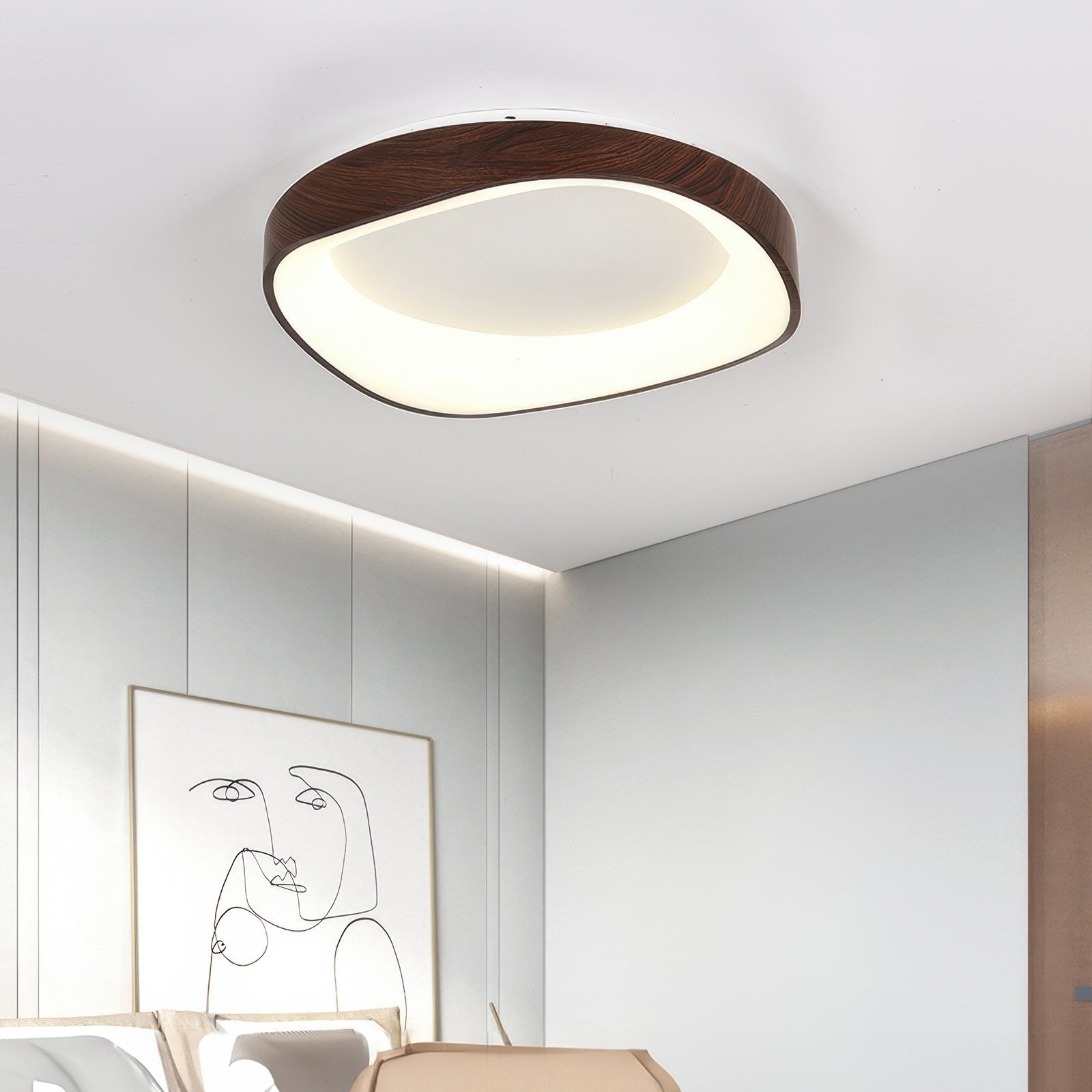 Nordic Wooden Grain Ceiling Light in Modern LED