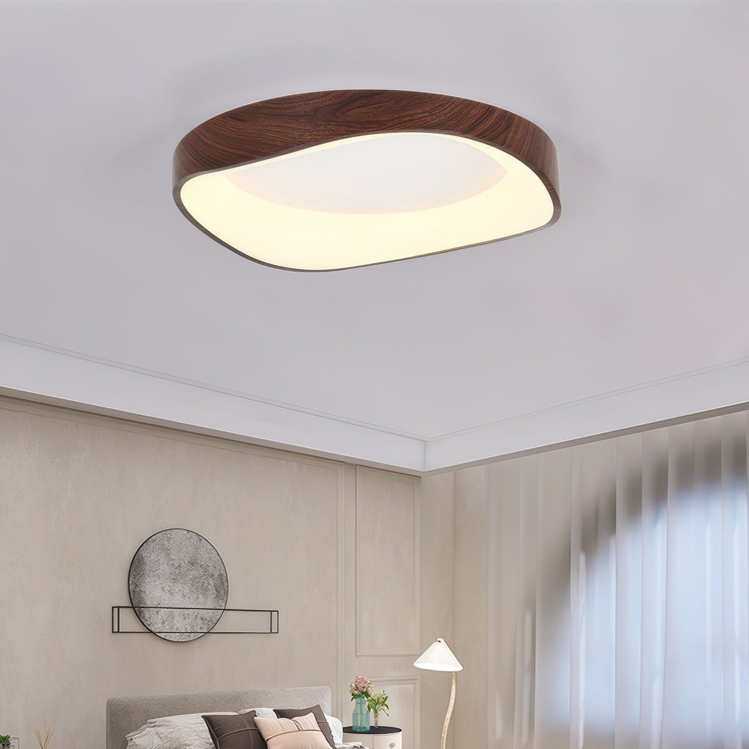 Nordic Wooden Grain Ceiling Light in Modern LED
