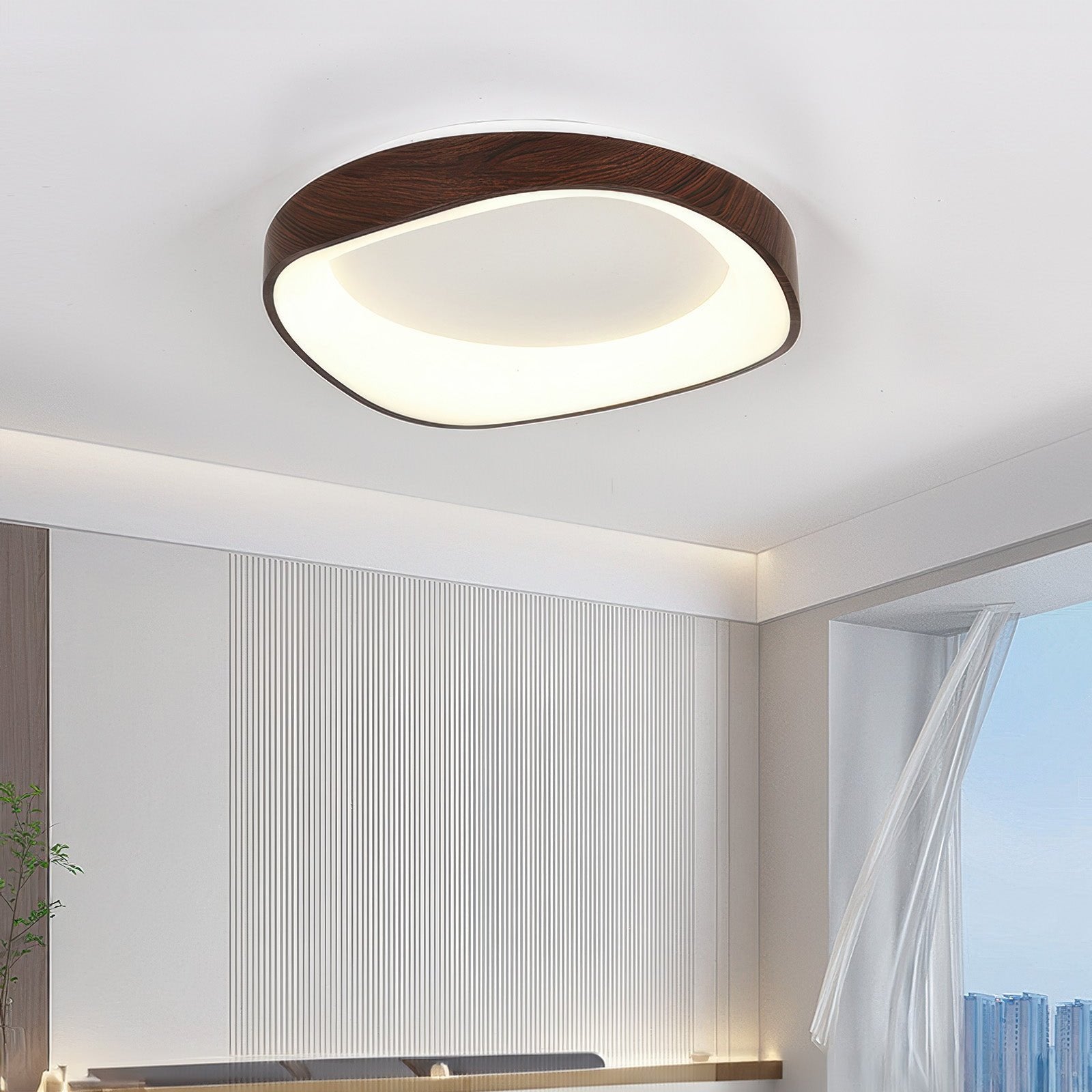 Nordic Wooden Grain Ceiling Light in Modern LED